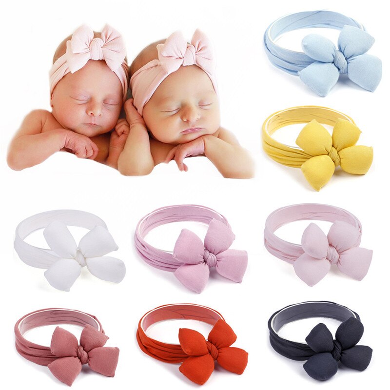 1Pcs Baby Meisjes Lotus Strik Nylon Hoofdband Knoop Elastische Pasgeboren Peuter Tulband Headwraps Kids Haar Accessoires