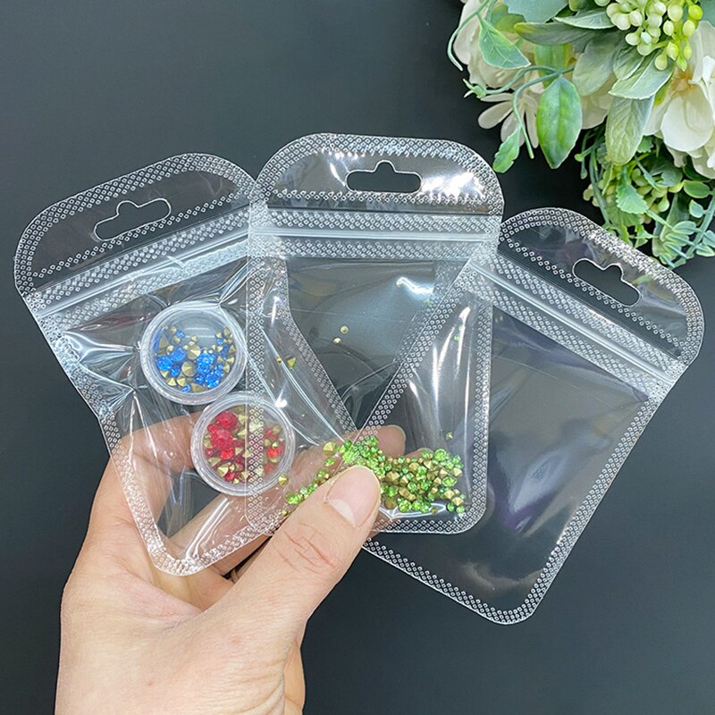 7x1 1cm ponownie zamykany OPP torby przezroczyste okienko zagęścić z tworzywa sztucznego samoklejący woreczek opakowanie z otworem do powieszenia DIY biżuteria do prezentowania, przechowywania biżuterii, zegarków: Full transparent