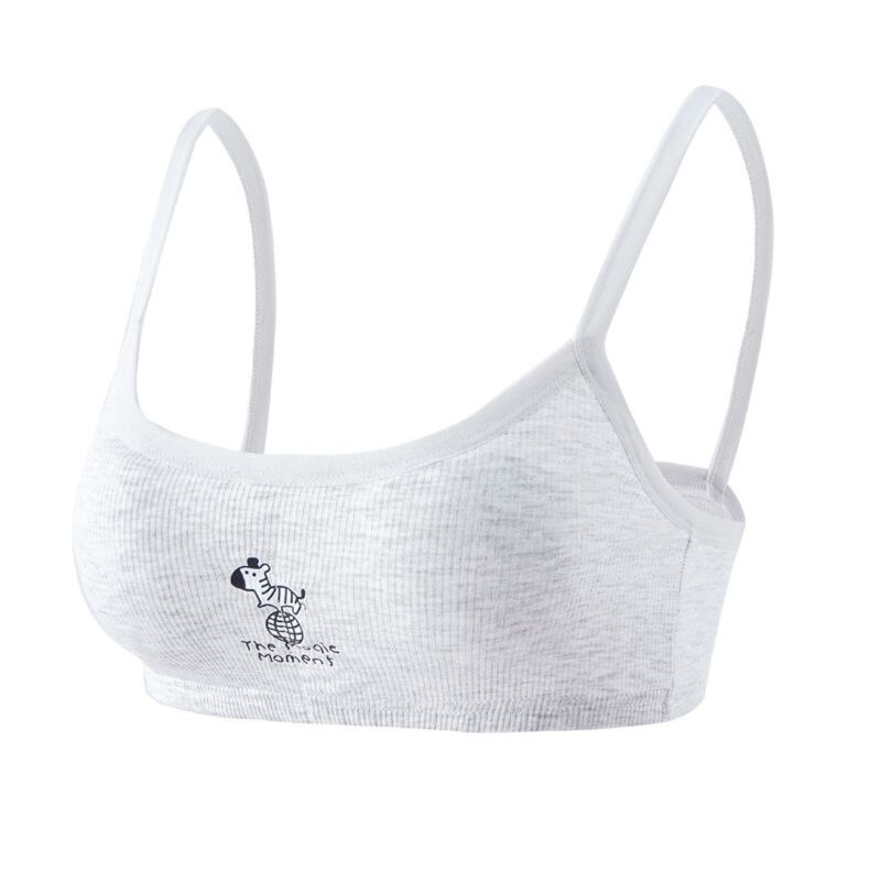 9-18Y Girls Underwear Soft Cotton Bra for Kids Teenager Training Small Vest Underwear Puberty Clothing Wire Free: Gray