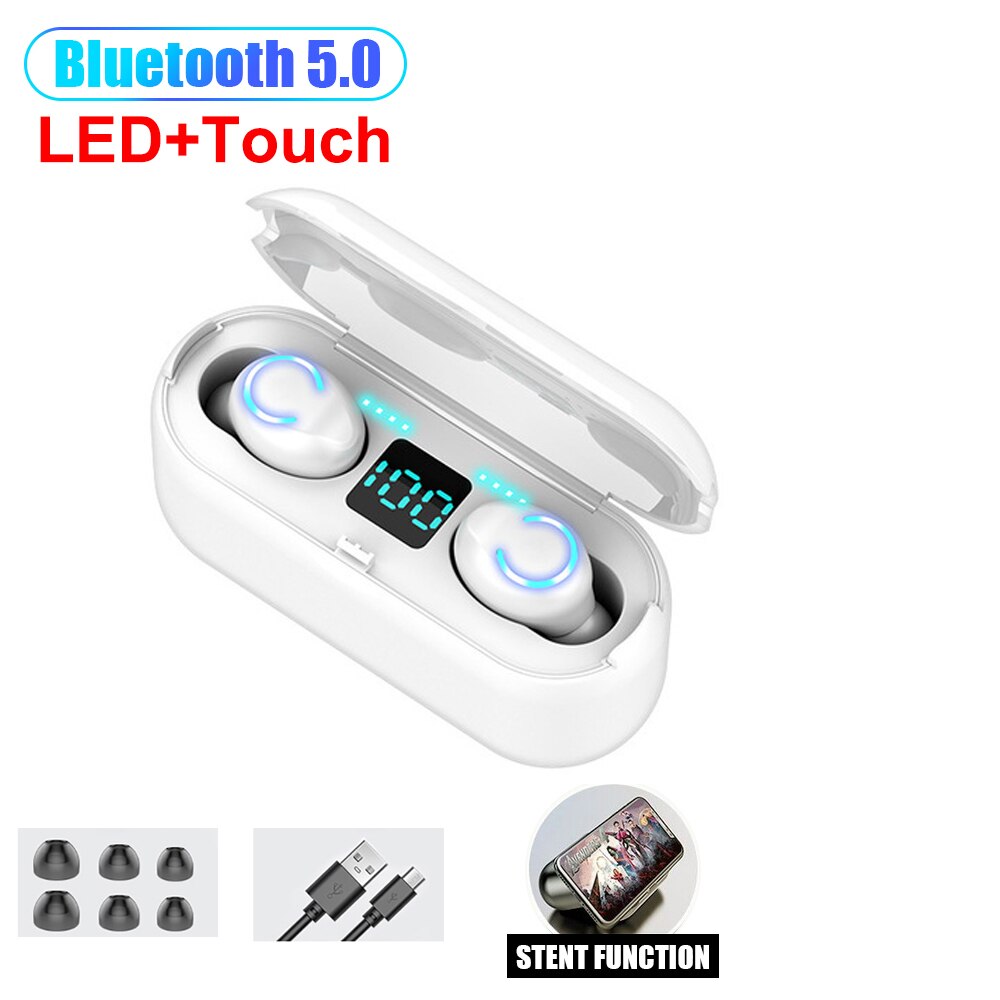 Mini Tws Bluetooth V5.0 Oortelefoon Draadloze Hoofdtelefoon Oortelefoon In Oor Sport Waterdichte Draadloze Headset Oordopjes Fone Bluetooth: F9-8 Touch White