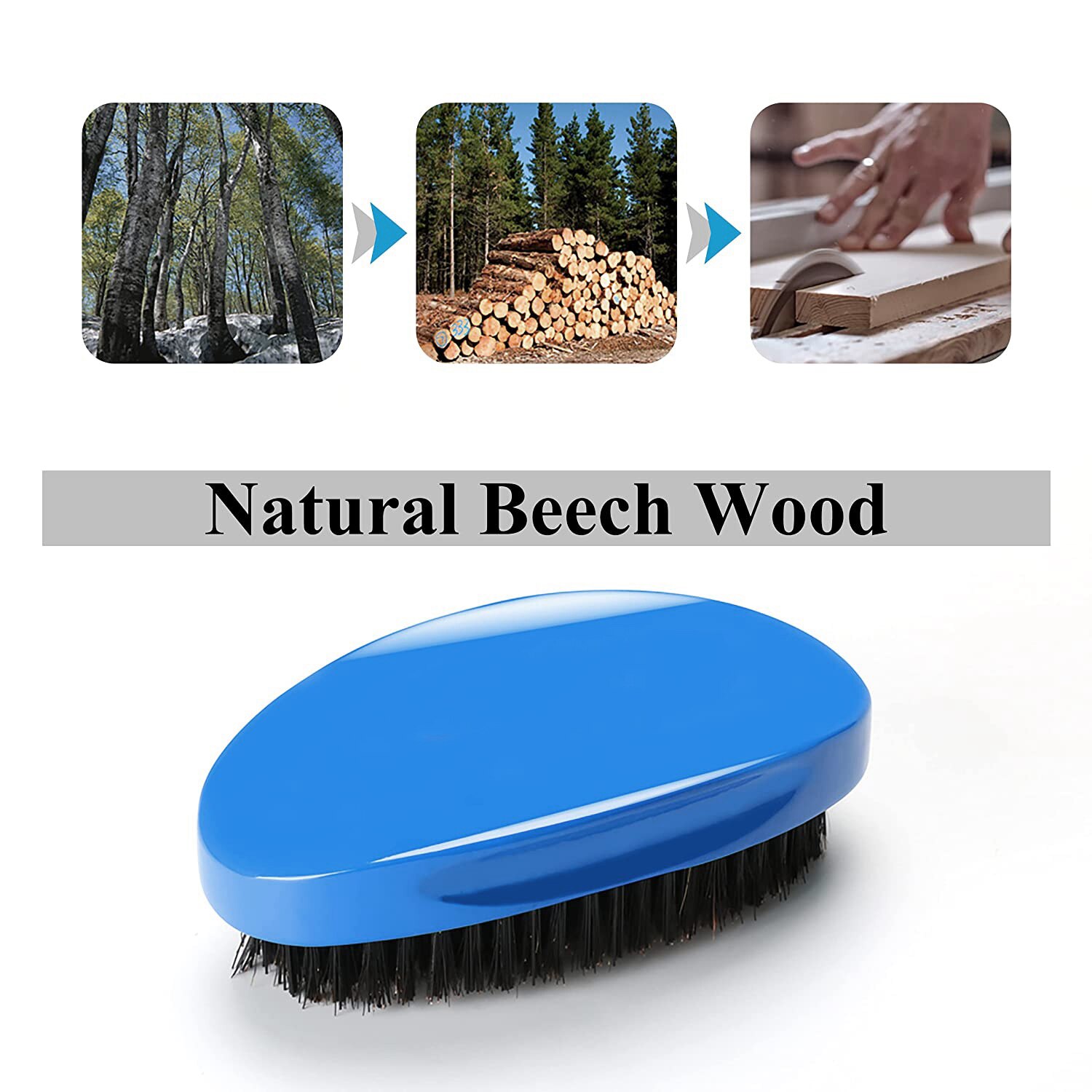 Blue 360 Wave Brush Afro Men's Comb Hair Brushes for Black Short Hair Wooden Handle Wild Boar Bristles Hard Medium