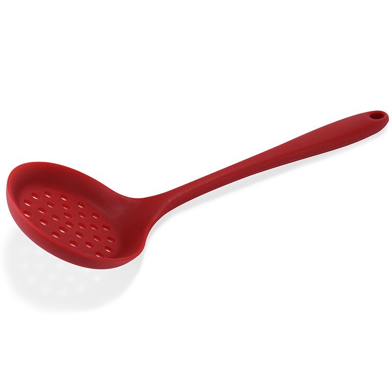 Food Grade Silicone Long-handled Rice Soup Spoon Kitchen Silicone Spoon Flatware Utensils Accessories Solid Color Kids Spoon: red