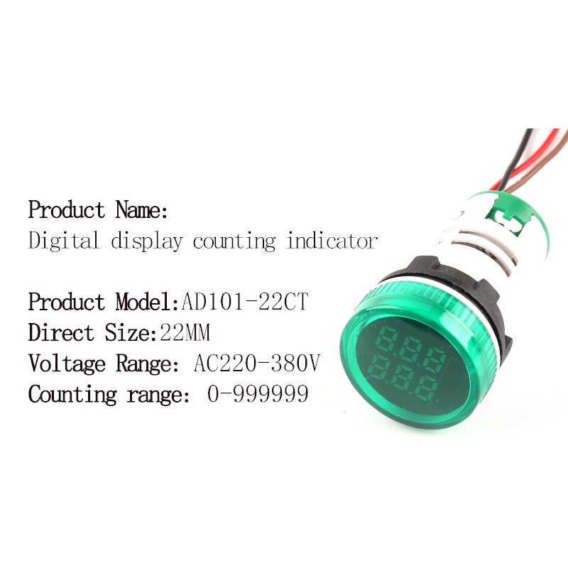 Mini compteur numérique Led rond carré 22MM 6 chiffres 0-999999 AC 220V-380V, compteur de Signal électronique: CT Round Green