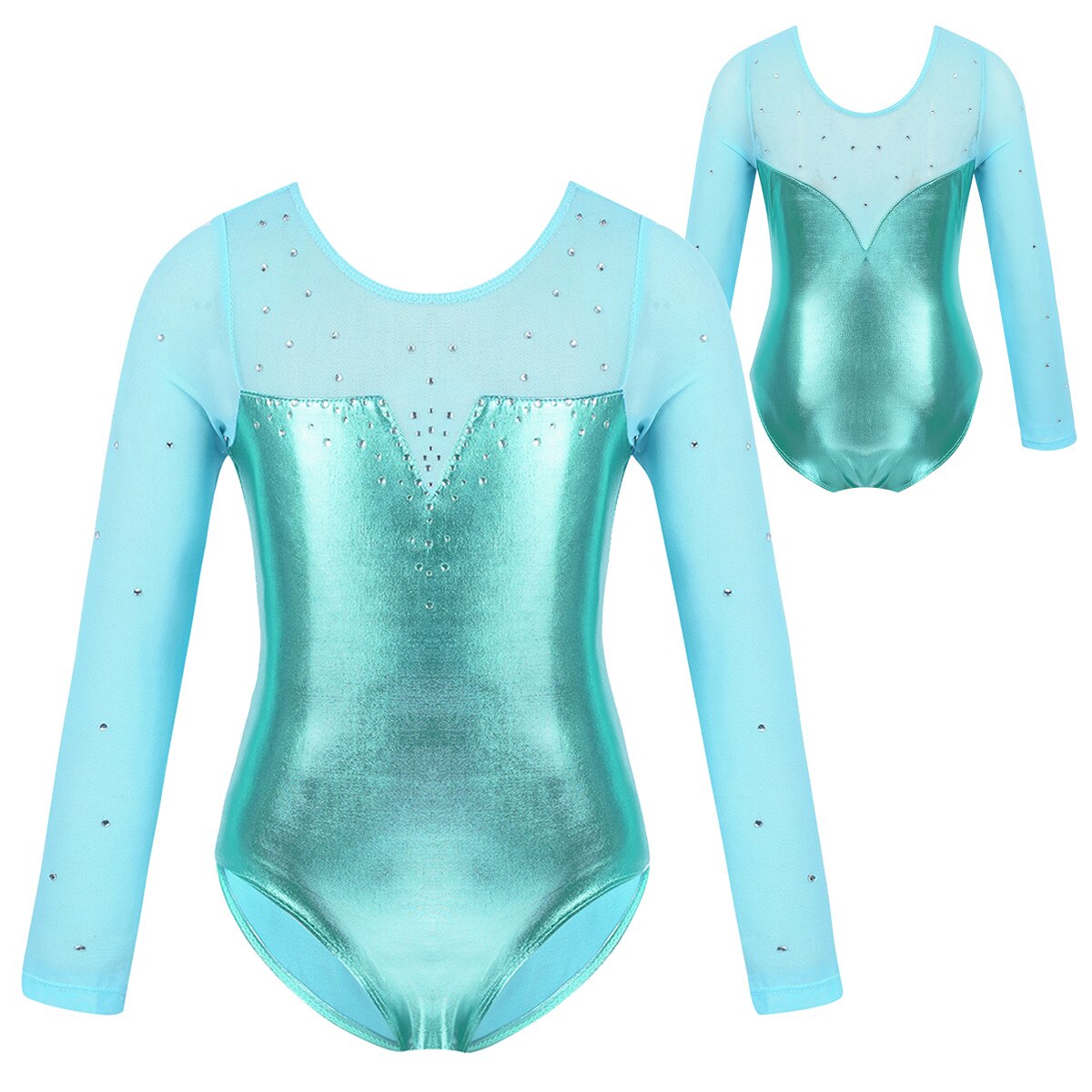 Ballerina tyll rytmisk gymnastik trikå dans klänning barn barn flickor dans klass träning paljetter glitter bodysuit kostym: Sjögrön / 12