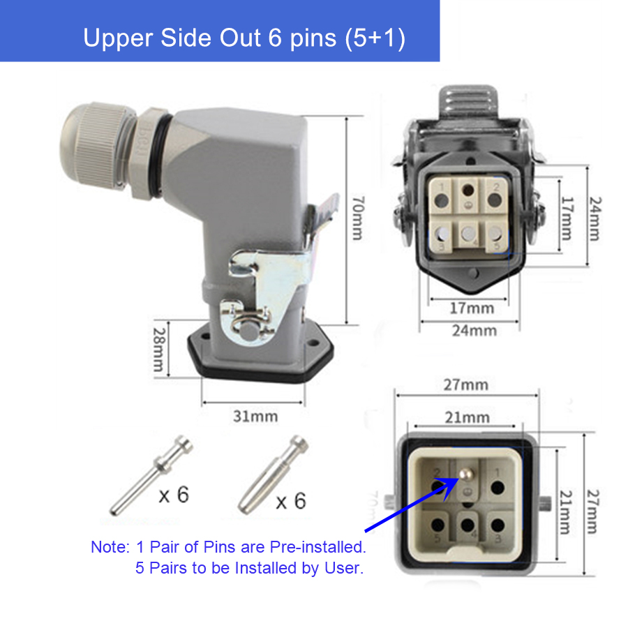 Heavy Duty Connector Aviation Plug Socket Rectangular Industrial HA- Series 4 5 6 8 Pin Water Proof IP65 Male Female 10A 16A: Gold