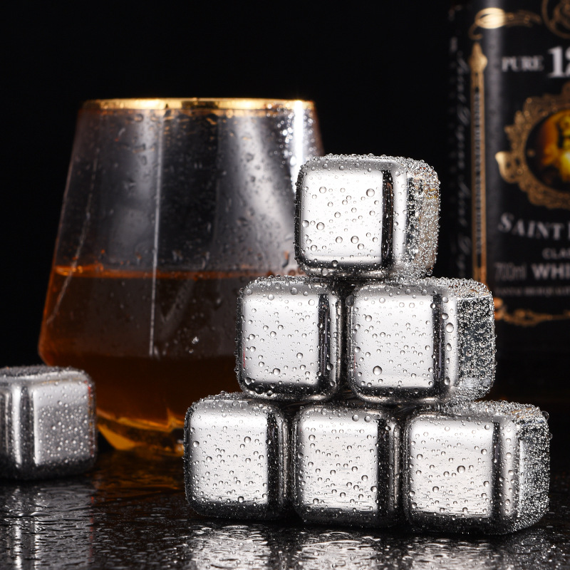 Reusable Stainless Steel Ice Cubes, Whiskey Stones, Whiskey Cubes Tray and Ice Tong Bundle