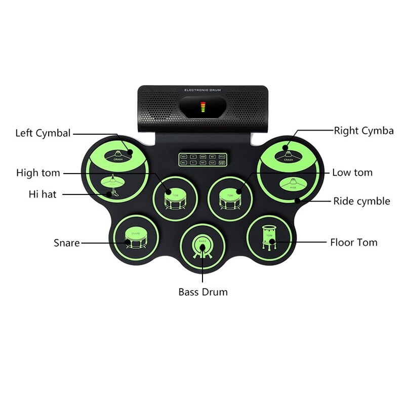 Portable Electronic Drum Set Digital Roll-Up Contact Sensitive Practice Drum Kit 7 Drum Pads for Kids Children Beginners