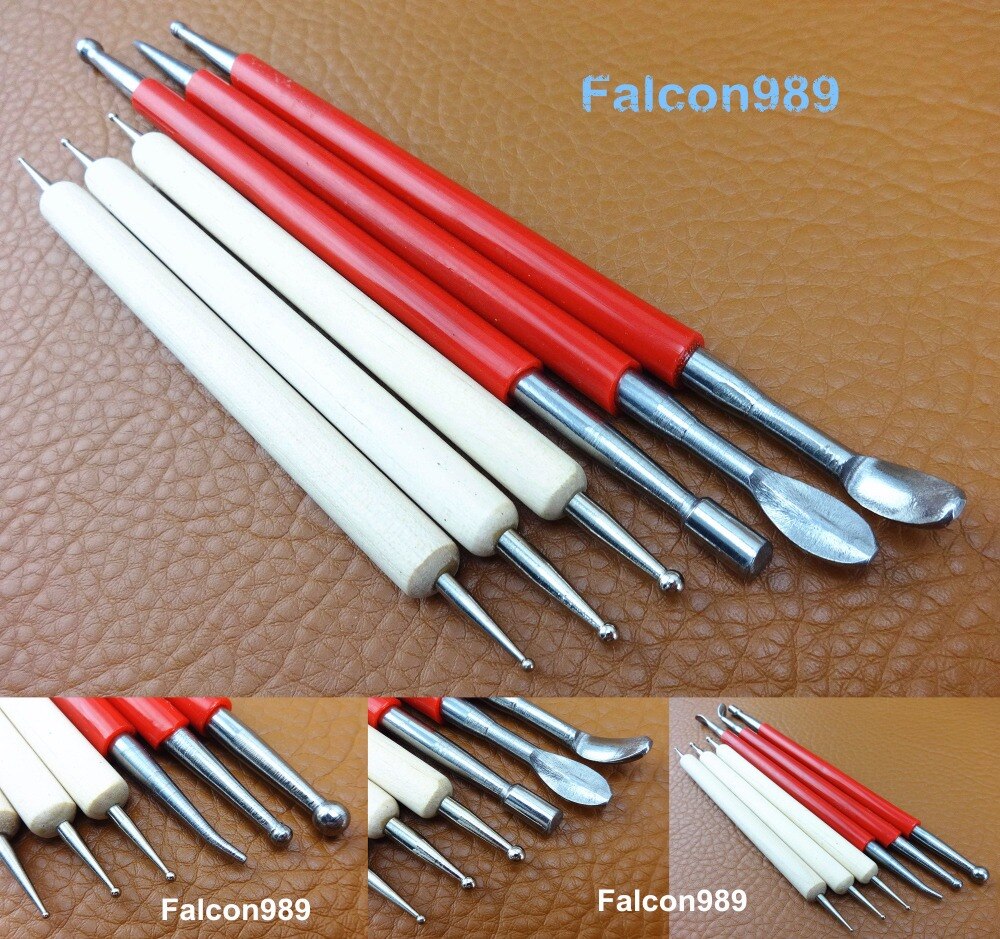 6pcs Leather Craft Carving Modelling Splicing Embossing Spoon Point Stylus Tool Set Stamping Edger Creaser Chisel Punch Cutter