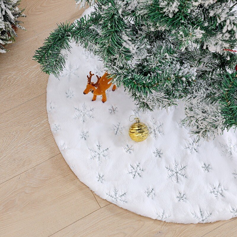 90/120Cm Kerstboom Rok Witte Sneeuwvlok Pluche Mat Faux Bont Voet Tapijt Thuis Xmas Tree Nieuwjaar decors Noel Schort Ornament