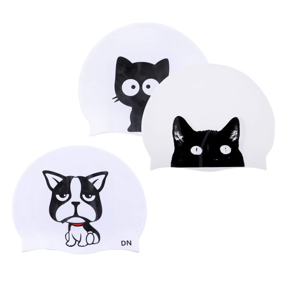 3 stuks duurzame, waterdichte siliconen badmuts voor volwassenen in de stijl van een zwemmuts voor huisdieren - kat collins/cathead/blauwe hond