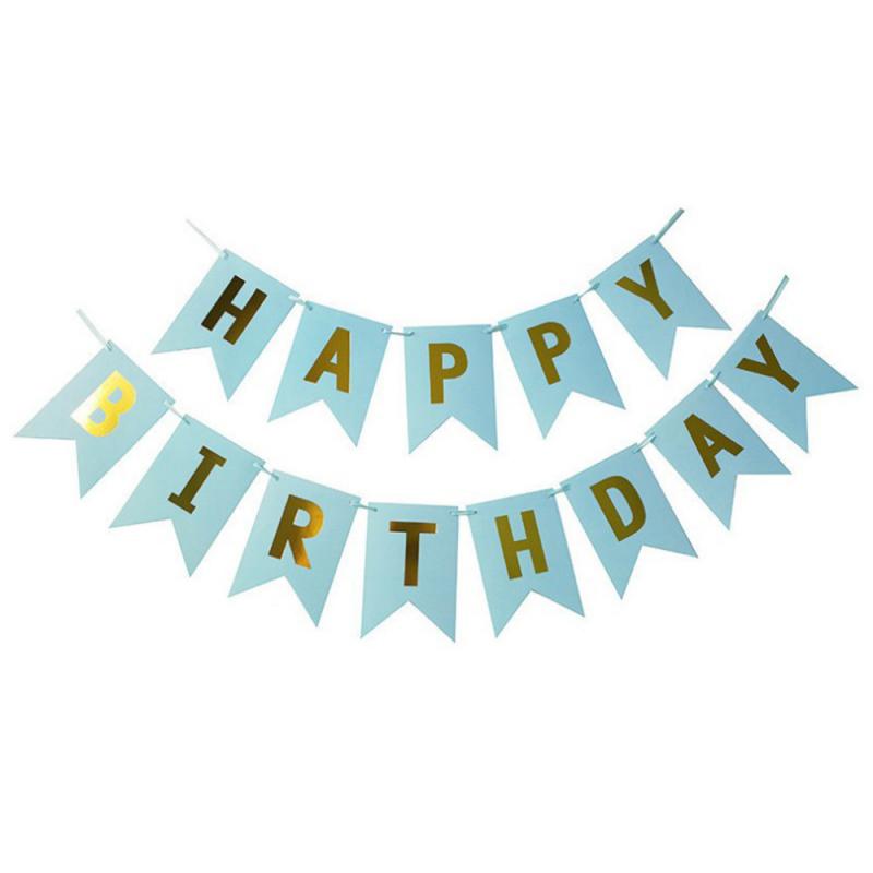 Guirnalda de papel para empavesado de banderas, cartel de feliz cumpleaños, suministros de decoración colorida para bebés y niñas, suministros de decoración para de cumpleaños: blue