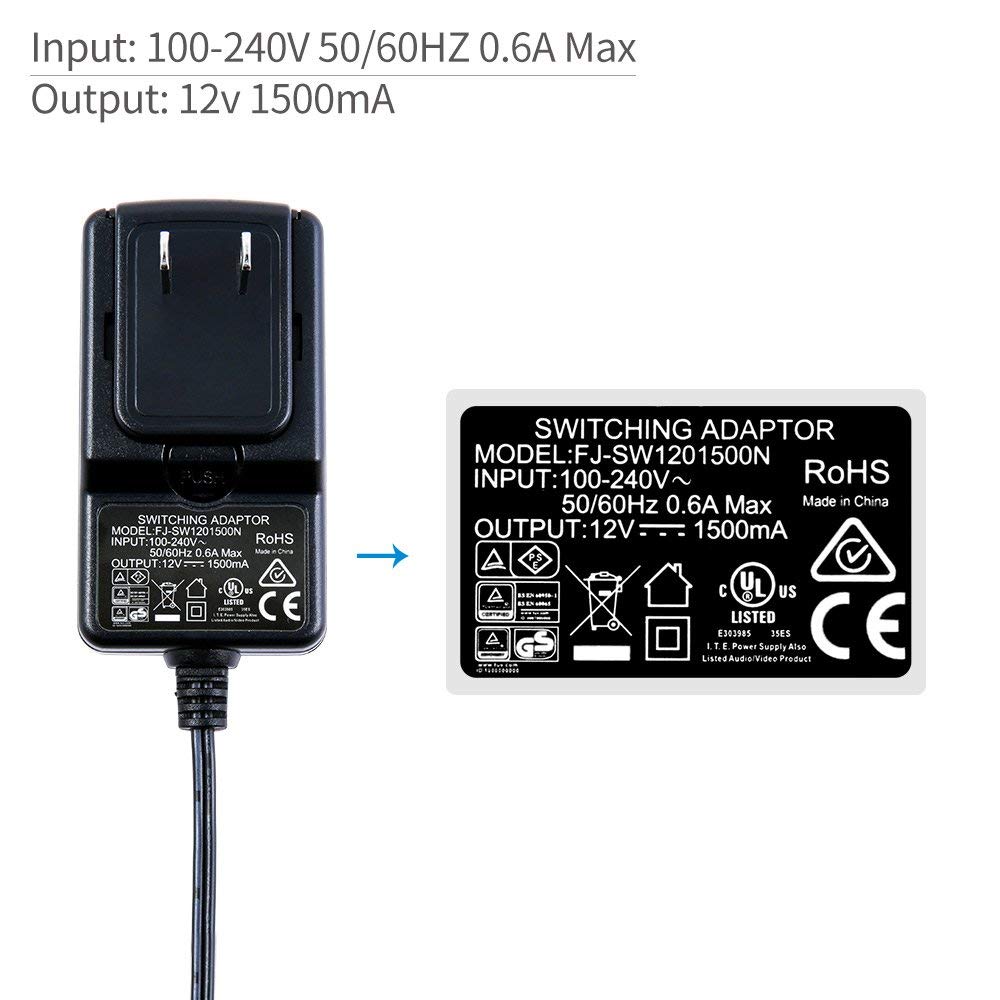 Feelworld Power Adapter 12V 1.5A - AC to DC Switching Power Supply for Feelworld Monitors FW279 F5 S55 F6PLUS