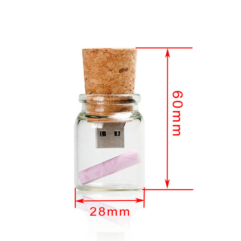 JASTER Glass Drift Bottle With Cork USB Flash Drive Transparent Pendrive 8GB 16GB 32GB 64GB 128GB Current Pen Drive