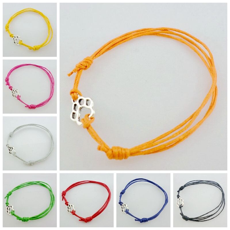 Pulsera de la amistad con huella de perro gato para hombre y mujer, 3 uds., dijes, cordón rojo, ajustable, tobillera,