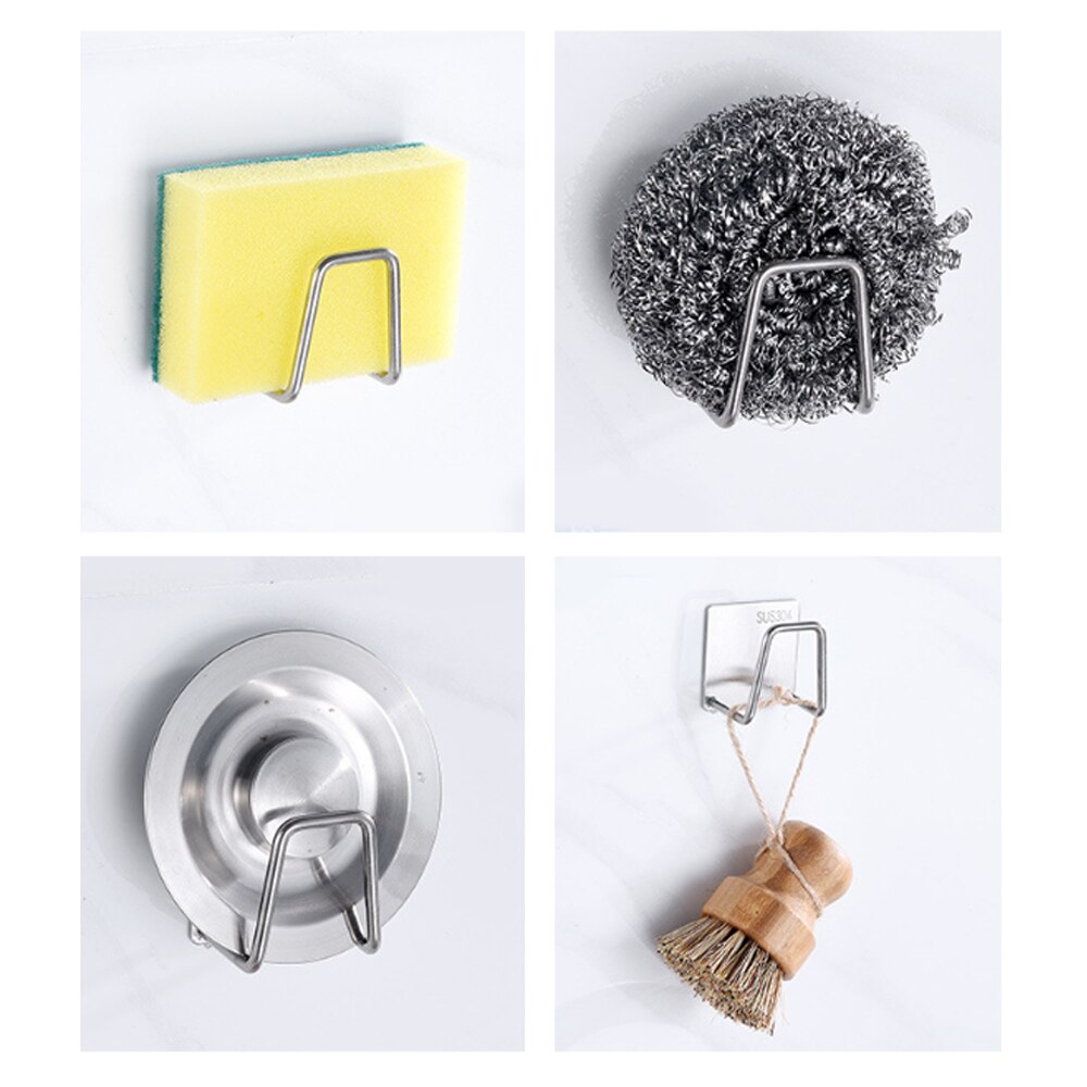 Kitchen Stainless Steel Sponges Holder Self Adhesive Sink Sponges Drain Drying Rack Kitchen Sink Accessories Storage Organizer
