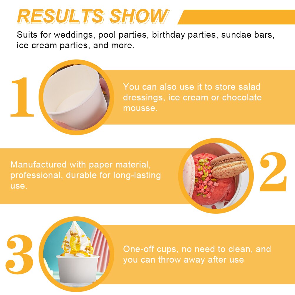 100Pcs Disposable Ice Cream Cups 3oz Dessert Pudding Cups for Retail Store Home