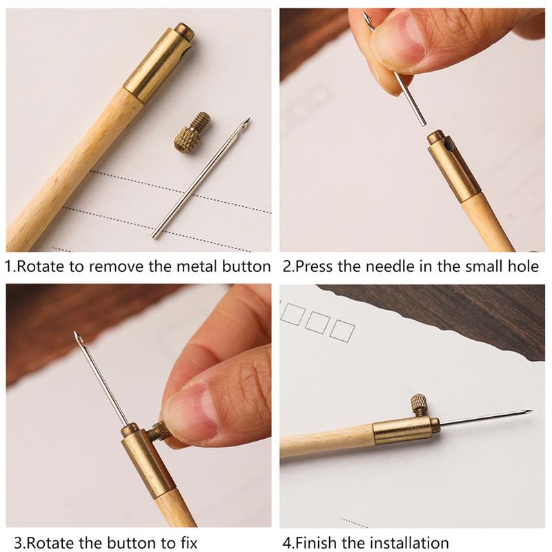 Wooden Handle Stitchwork Needle Magic Embroidery Punch Pens Needle Threader DIY Craft Sewing Embroidery Cross Stitch Tools