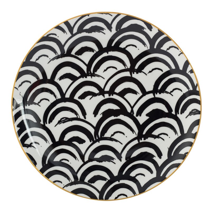Round Strip Ceramic Dinner Plate 6 Inch 8 Inch 10 Inch Dish Dessert Plate Snack Plate Decoration Tableware Dinner Set: A / 8 Inches