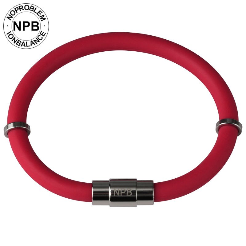 Noproblem waterproof ion balance sport power silicone wristband health tourmaline germanium bracelet: P094red / 195mm