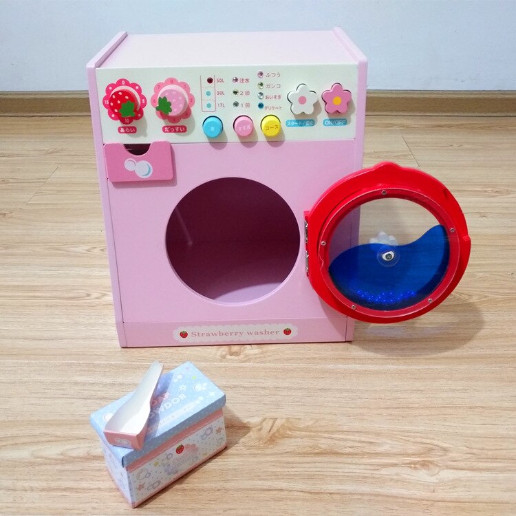 Strawberry Washing Machine Simulation Life Appliances Children Play House Girl Wooden Educational Toys