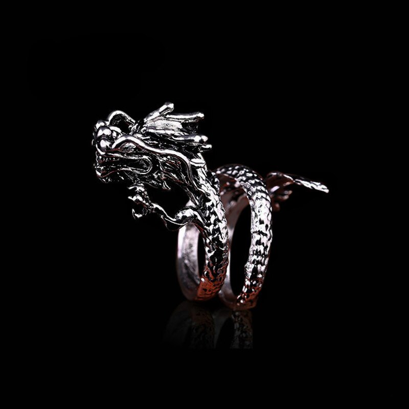 Vintage punk dragão anel para homens simples ajustável cobra anel moda personalidade gótico exagerada jóias presente: R046-4