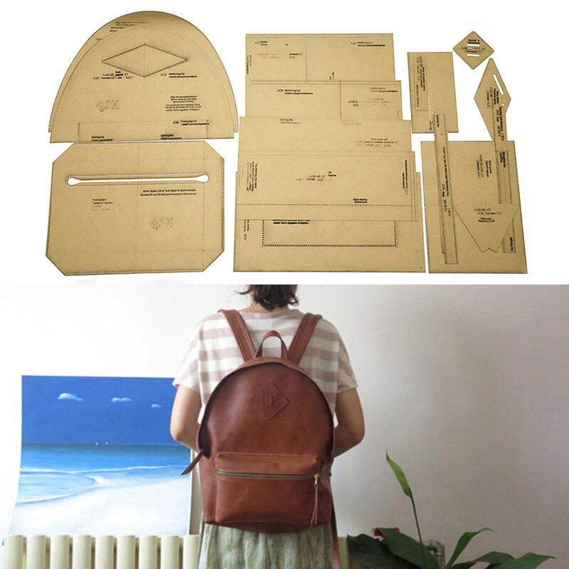 DIY Mochila De Cuero hecha a mano, patrón de dibujo, plantilla de papel Kraft, molde de bolsa de cuero, plantillas de costura, suministros