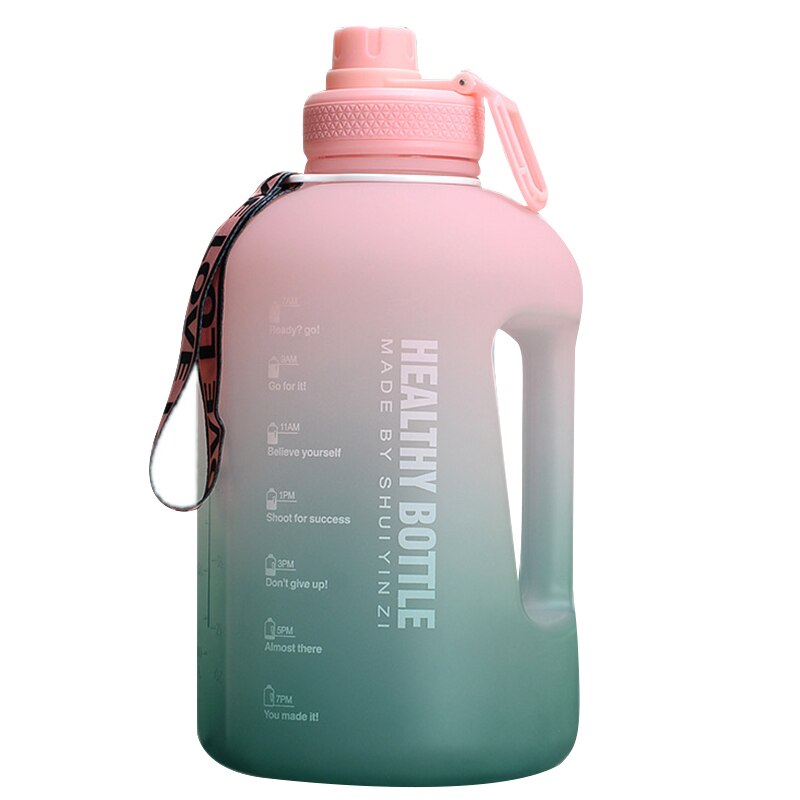 2.2L large capacity water cup sports fitness gallon straw big water bottle high temperature resistant plastic ton barrel: Gradient pink green