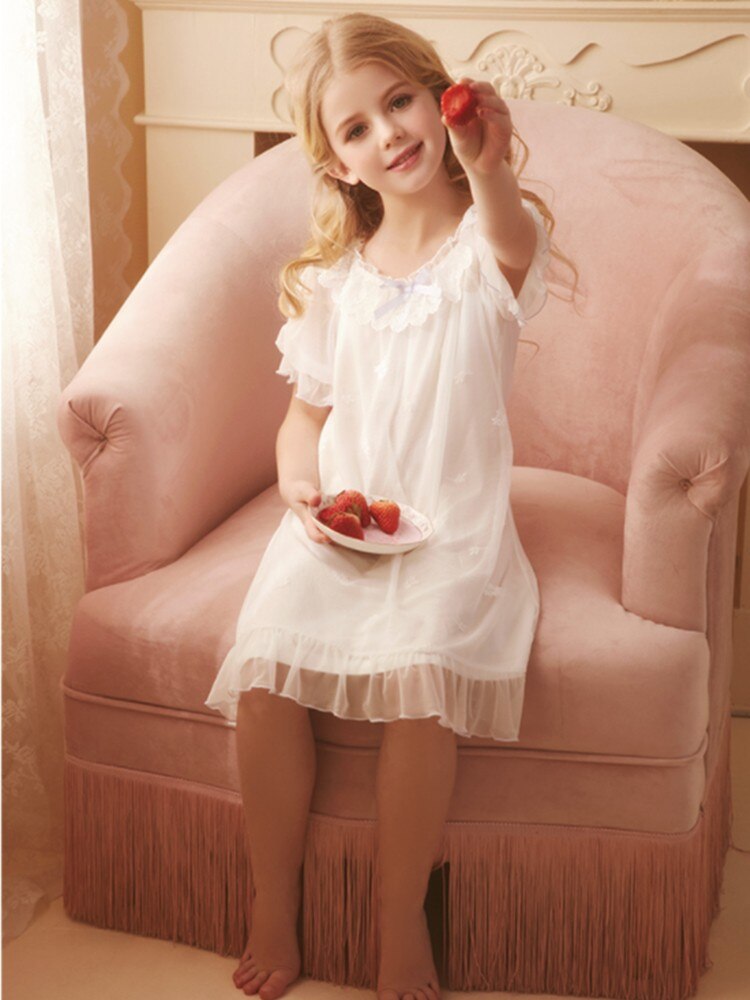 Children Princess Nightgowns 2 - 12 Years Girls Leisure Soft Sleepwear Kids Knee Length Night Dresses Travel Hotel Nightwear