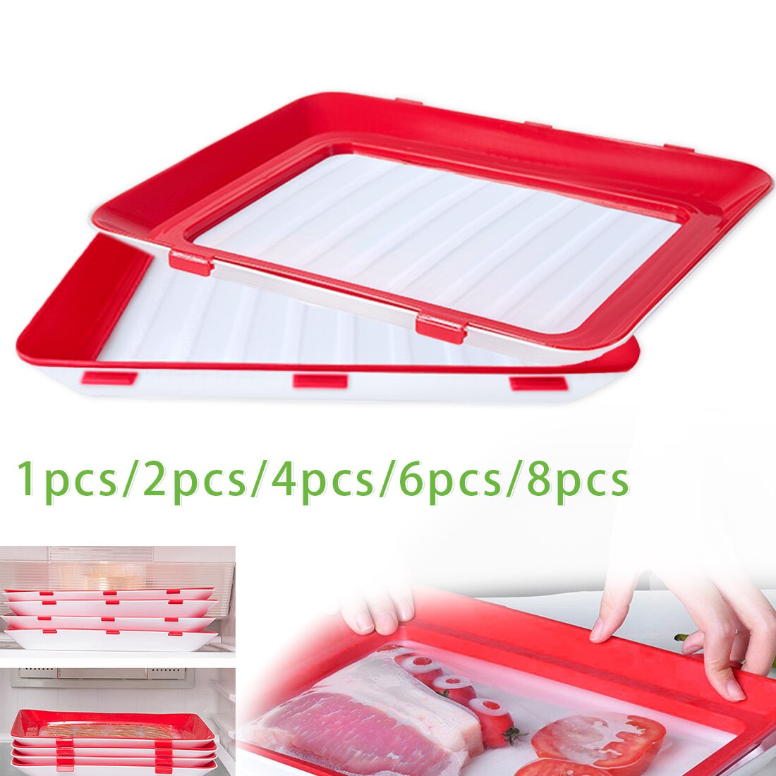 8PC Food Storage Preservation Plate Plastic Refrigerator Food Tray Kitchen Organizer Container Set Fresh Food Serving Tray