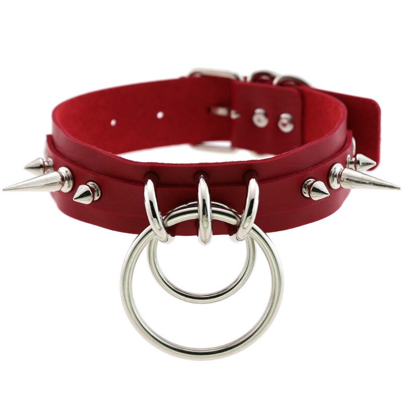 Spiked choker for women men punk rock Collar Goth necklaces Leather Choker Girls o shape Harajuku Gothic Jewelry CR631: D