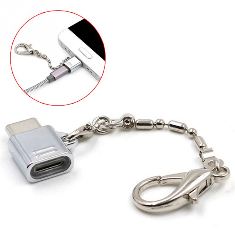 Micro Usb Female Naar Type C Male Adapter Converter Draagbare Metalen Mini USB-C Otg Adapter Met Sleutelhanger
