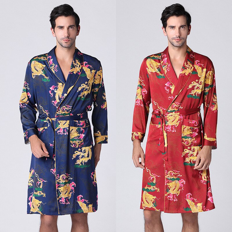 Herre morgenkåber silkeagtig kjole langærmet natkjole mænd kimono silkekåbe mænd pyjamas badekåbe mænd søvnbeklædning sleepman silke badekåbe