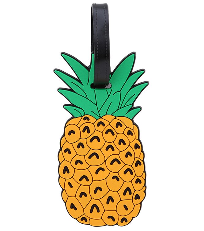 Kawaii-ruokamuotoinen matkalaukku matkatavaralappu sarjakuva henkilöllisyystodistus osoiteteline silikoninen matkatavaraetiketti kannettava etiketti matkatarvikkeet: Ananas