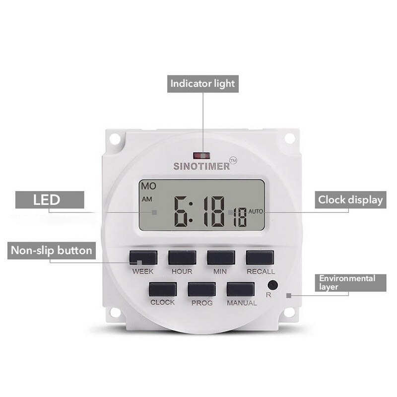 CN101A 12V 24V 110V 240V Digital LCD temporizador programable tiempo alarma reloj luz temporizador