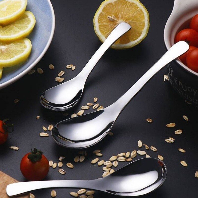 Stainless Steel Chinese Soup Spoons Home Kitchen Deepen Large Capacity Silver Mirror Polished Flatware for Soup Rice Tableware