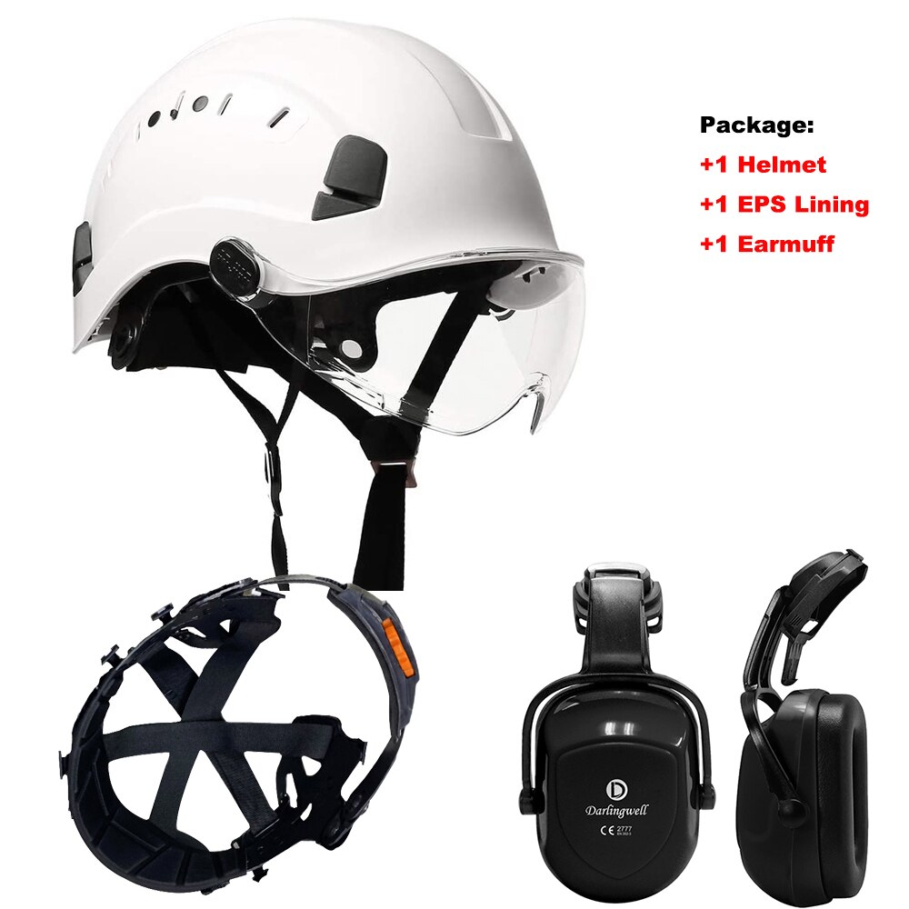 Veiligheid Helm Met Bril Oorbeschermer Voering Set Bouw Hard Hoed Abs Beschermende Motorhelmen Werk Cap Outdoor: C Safety Helmet Set