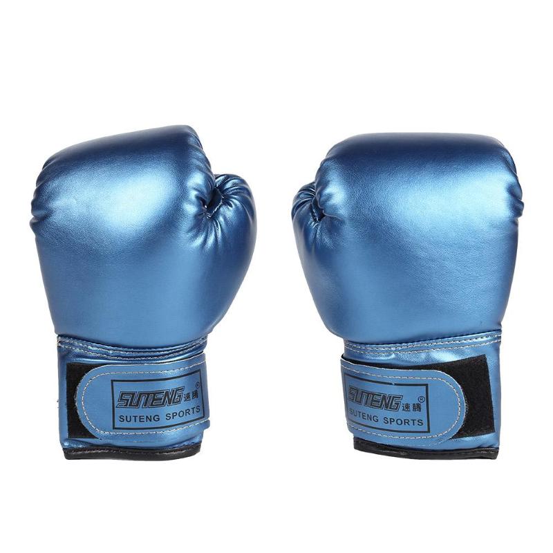 2 stk bokse træning kamphandsker læder kid sparring kickboxing handsker: Blå