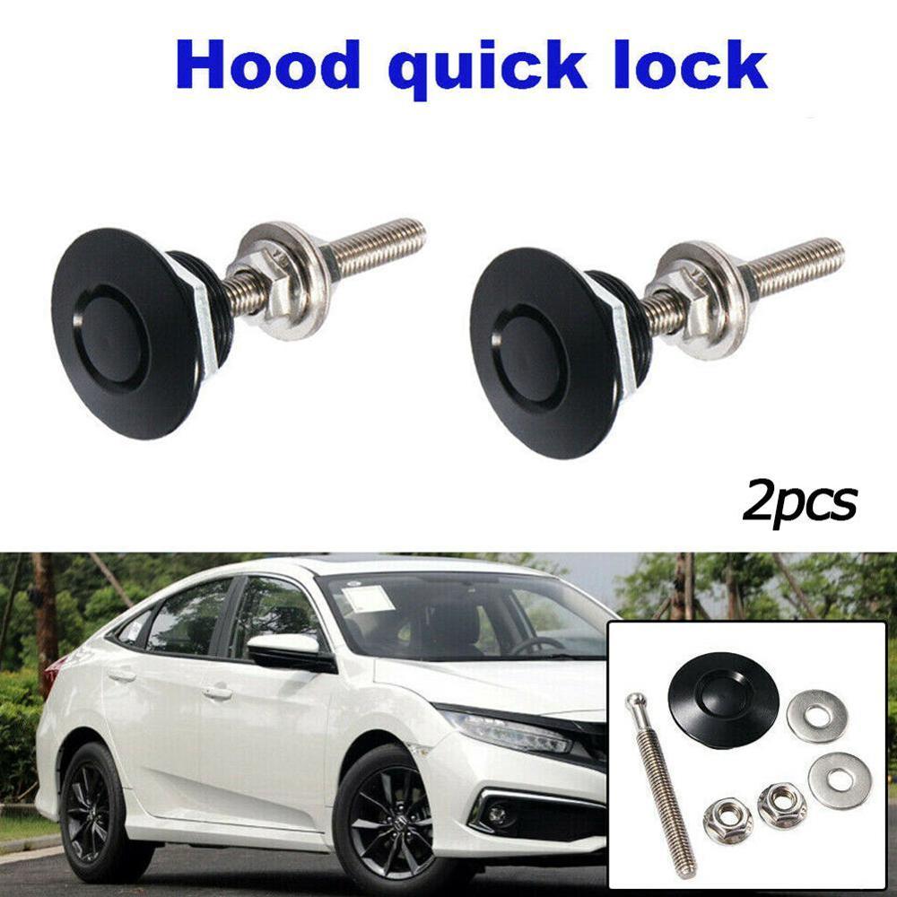 2pcs/set Black Quick Release Latch Push Button Bonnet Pins Stainless Steel Aluminum Material Clip Bumper & Car Lock Kit Lat V0T5