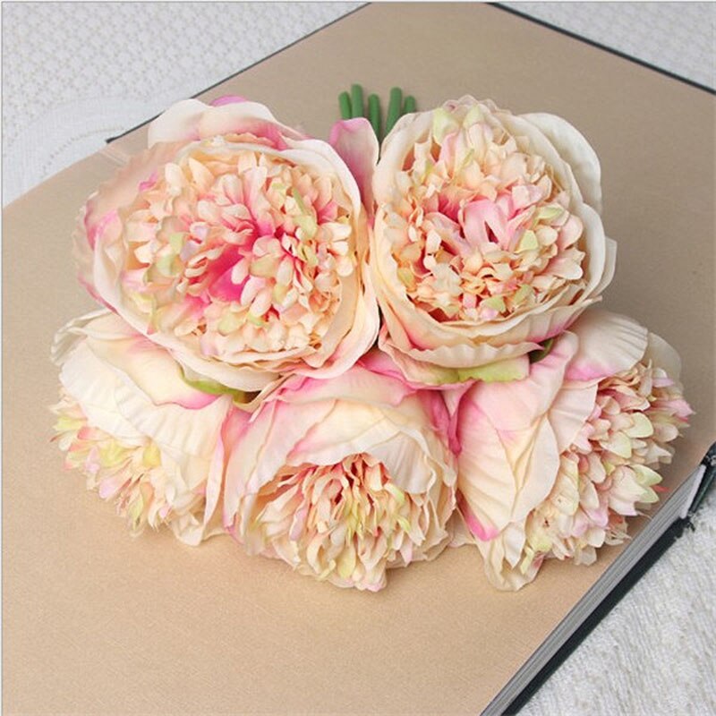 YO CHO Mode Bruid Hand Bloemen Mooie Pioen Bruidsboeketten Kunstmatige Rose Zijden Bloemen DIY Boeket Witte Pioen Rode Roos: champagne pink