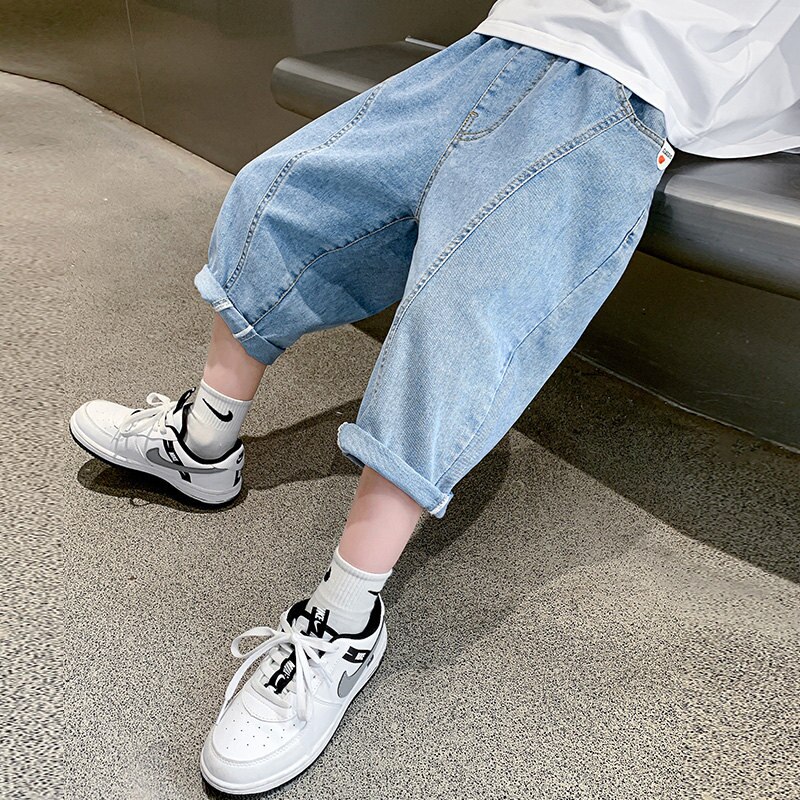 Estate nuovo arrivo bambini ragazzi pantaloncini Jeans al ginocchio elastico in vita pantaloni di Jeans pantaloncini abbigliamento per bambini 5 6 7 8 9 10 11 13 14 anni