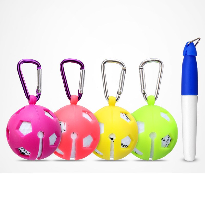 Ankomster bærbar blød silikone golfbold opbevaringsdækselholder med karabinhage pen golf træning hjælpemidler tilfældig farve: For en bold