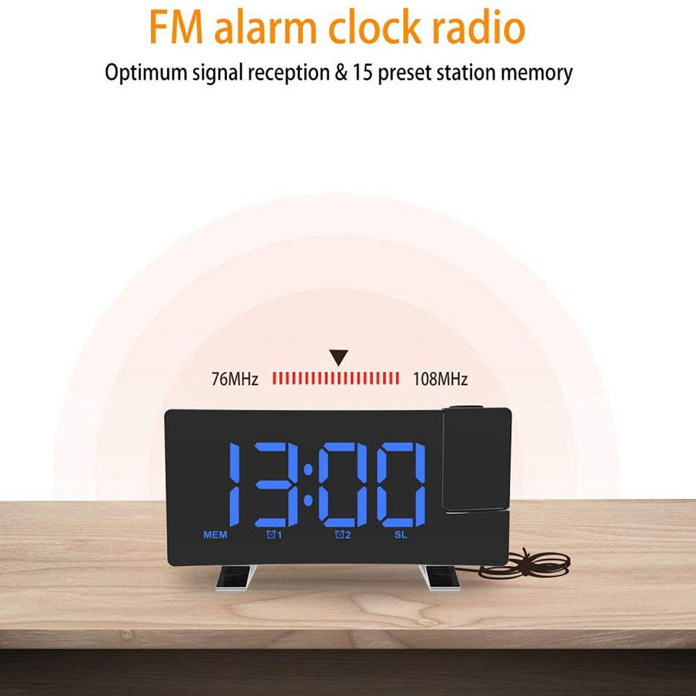 7 inch Alarm Clock Timer FM Radio Digital LED Clock Rotating Backlight Projector USB Charging Projection Backlight Home Decor