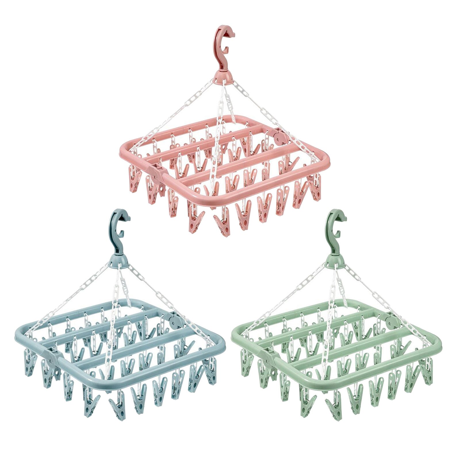 32 Peg Foldable Clip Hangers, Underwear Hanger with Clips, Plastic Laundry Clip and Drip Drying Hanger for Socks, Bras, Clothes