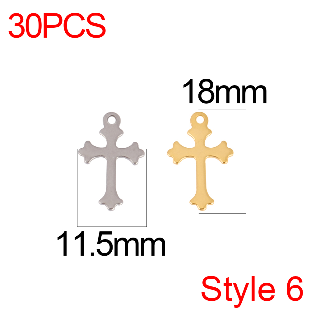 30pcs/lot Stainless Steel Cross Charms DIY Cross Pendants Religious Faith Charms For Jewelry Making bracelet necklace earrings: Gold / Rhodium Plated
