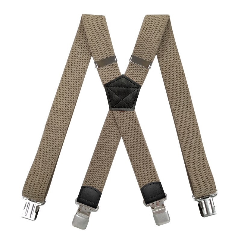 Heren Zware Grote En Lange Bretels 3.8Cm Breed X Terug Met 4 Sterke Clips Verstelbare Elastische Werk Broek bretels-Zwart Bruin: Beige