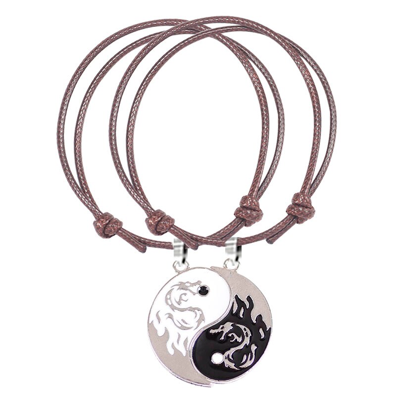 Bracelet tressé en cuir chinois, corde, Style ethnique, pendentif Tai Chi pour Couple, meilleur ami, bijoux d'amitié: SL222-Brown
