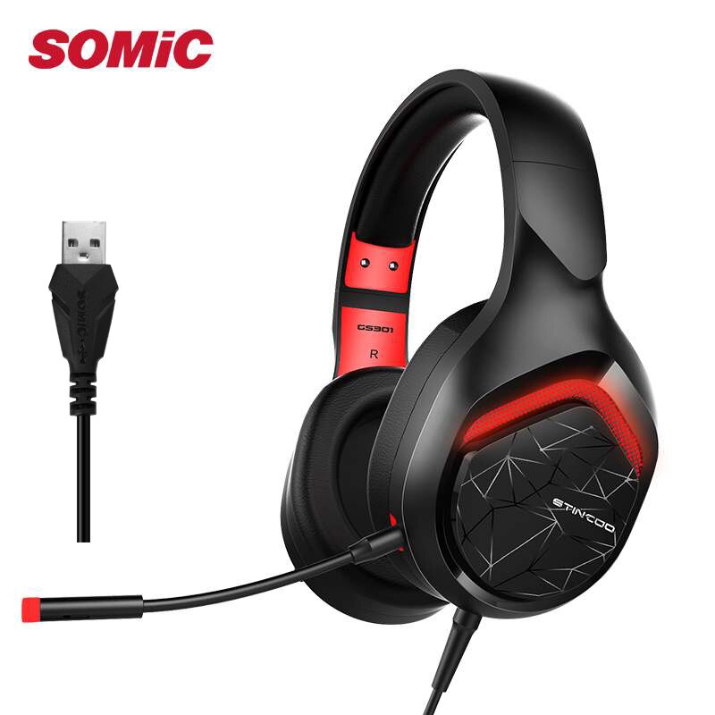 Somic GS301 słuchawki gamingowe Stereo przewodowe z Detachble mikrofonem głos izolacji dla Laptop Gamer efekt basowy 7.1 wersja