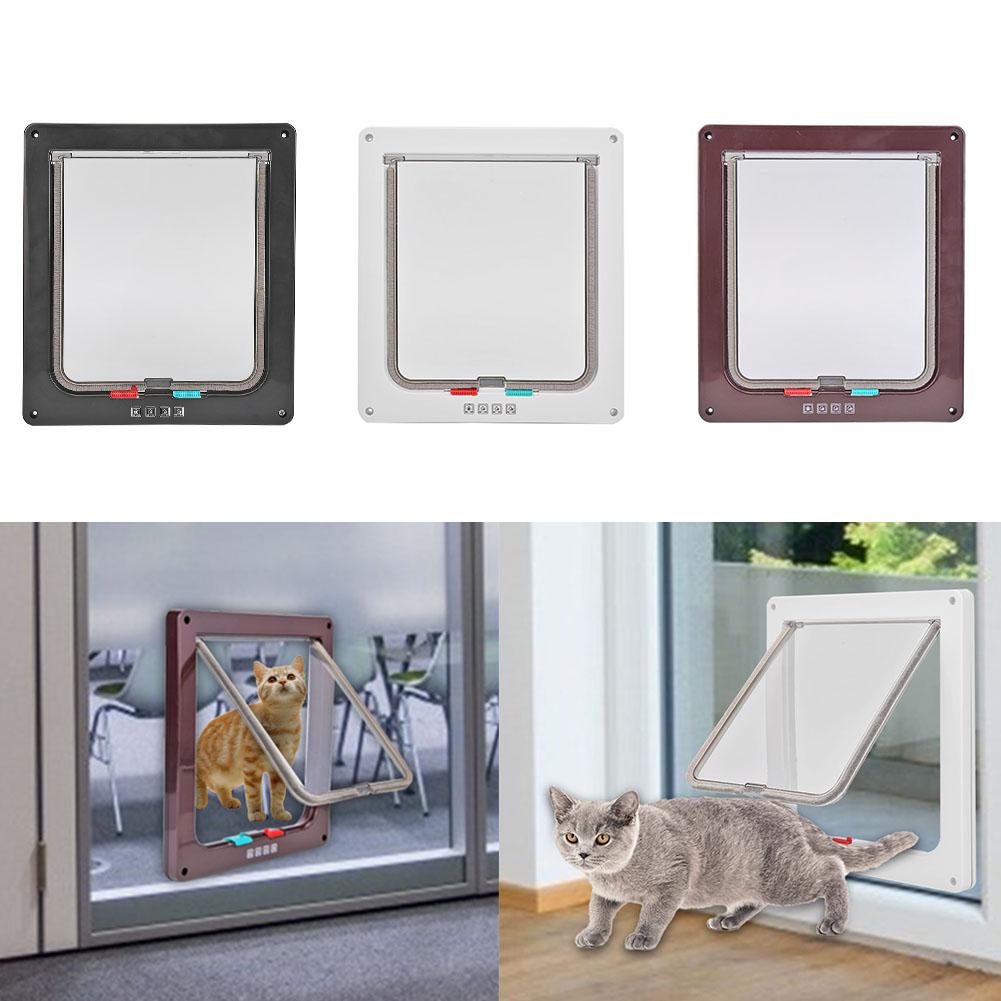 Lockable Dog Cat Security Flap Door 4 Way Kitten Puppy Pets Plastic Gate Interactive Door for Household Animals Cat Dog