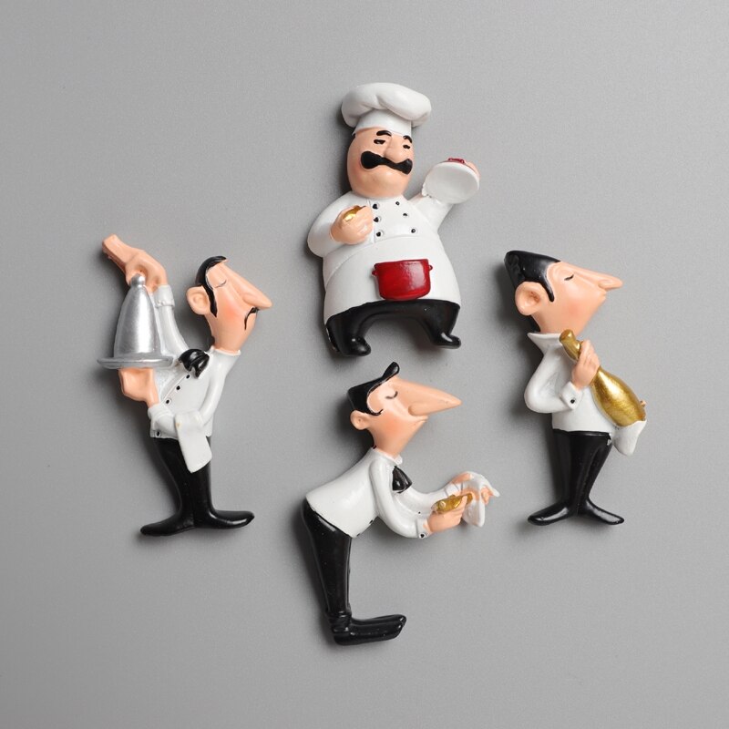 Cute 3D Fridge Magnets Kawaii Chef Cartoon Refrigerator Stickers Small Cook Resin Magnetic Fridge Magnet For Home Kitchen Decor