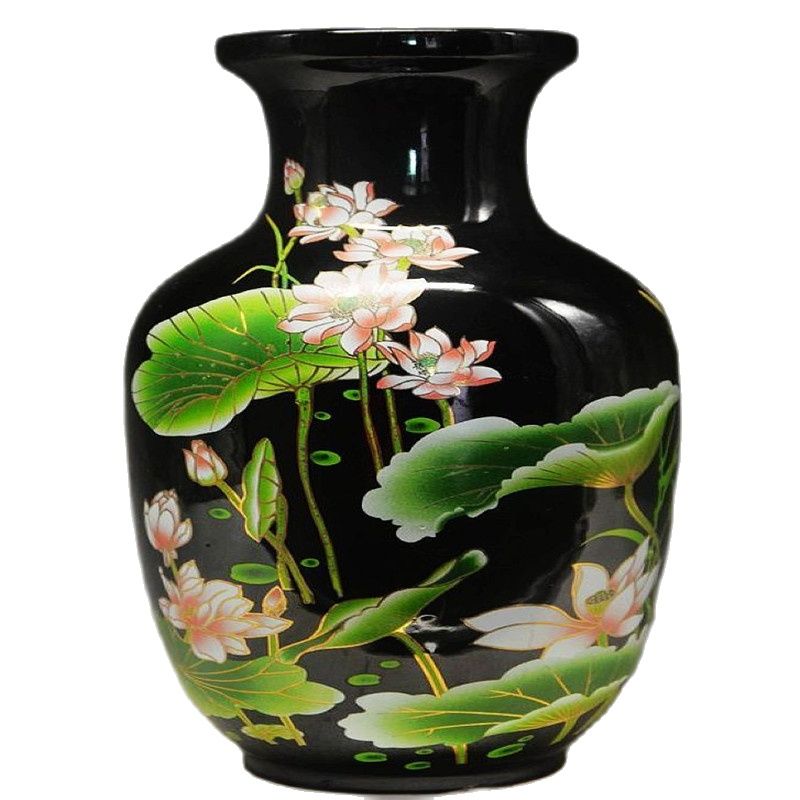 Chinese Black And Porcelain Old Hand Painted Lotus Vase
